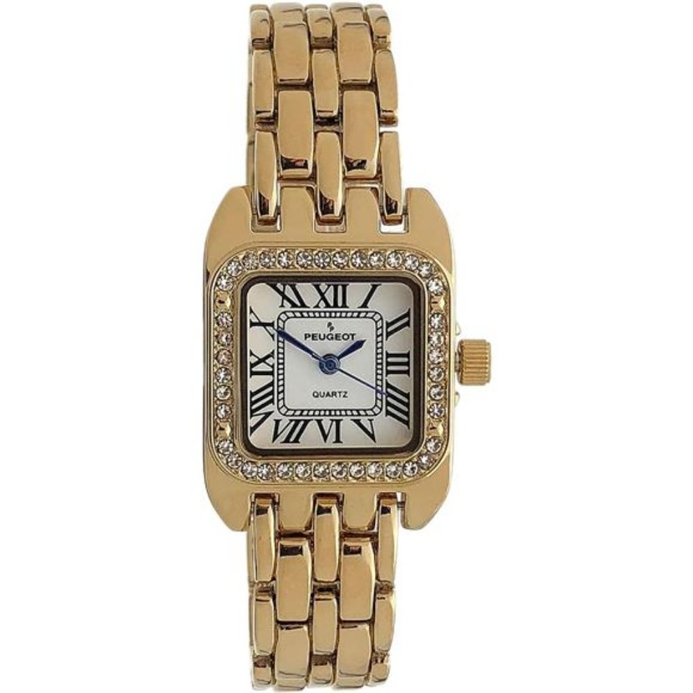 Peugeot Women's Tank Shape Watch with Panther Link Bracelet GOLD
